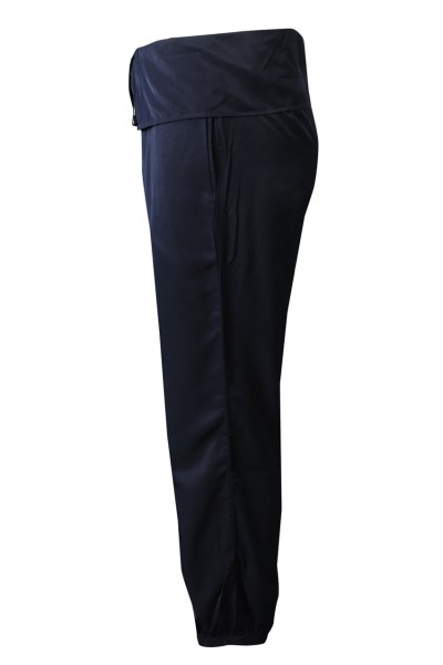U377 makes pure color dark blue drawstring yoga sweatpants with wide waist, rubber bands and long feet. Combed sweatpants sweatpants franchise store 100% Tencel side view